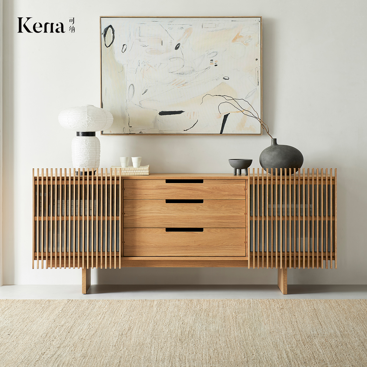 Kena可纳/格白餐边柜实木北欧简约卧室储物斗柜复古玄关柜原木风Z