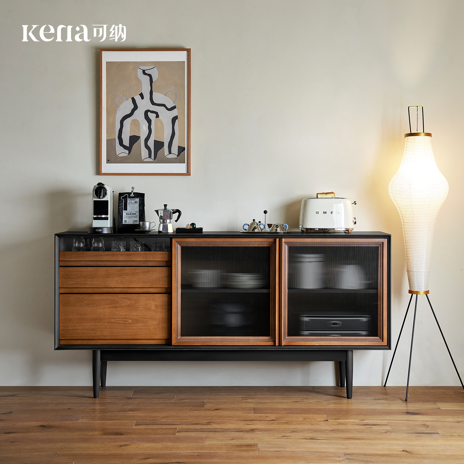 Kena可纳/小仓餐边柜法式复古实木拼色客厅咖啡角储物收纳斗柜Z