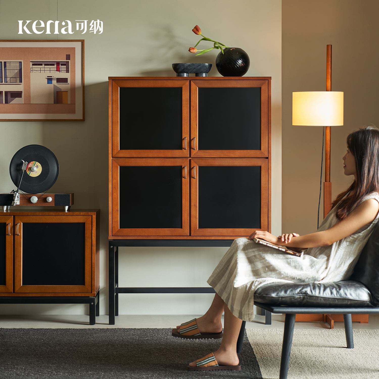 Kena可纳/云阁边柜法式复古实木储物简约家用中古收纳拼色置物柜Z