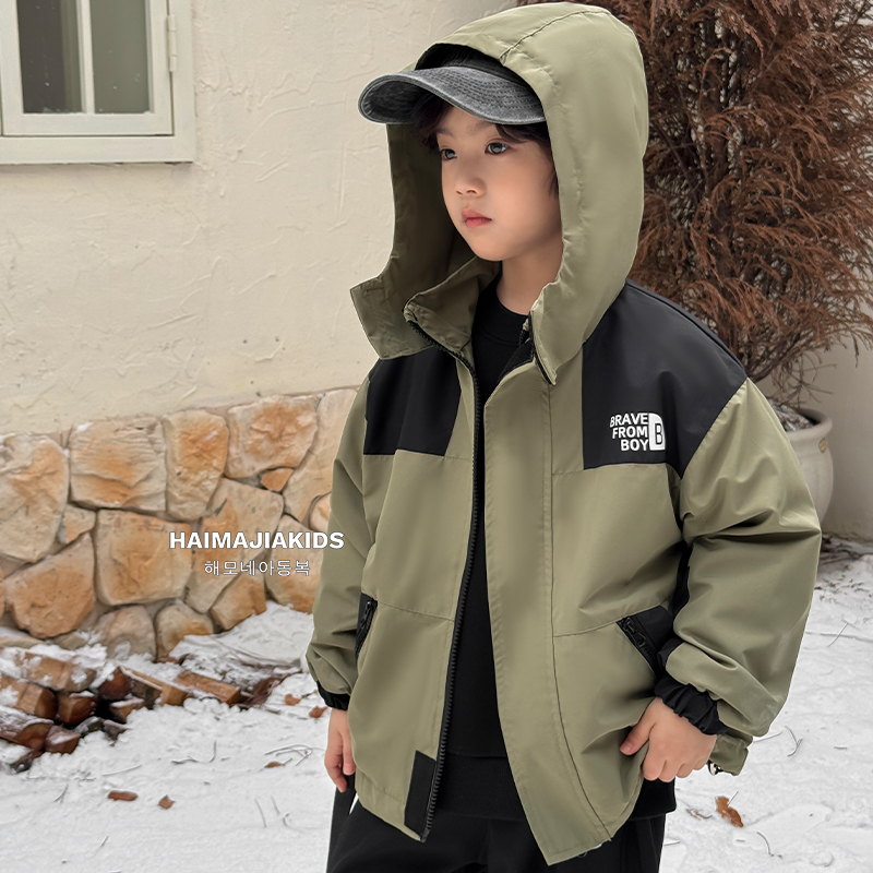 【加绒拼接】海妈家男童加绒加厚连帽棉衣秋冬外套百搭洋气|24dd09