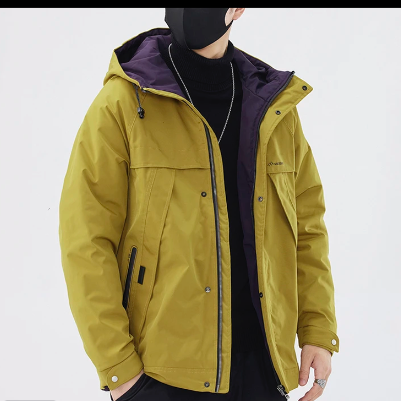 *5868#【千山暮雪】立体剪裁户外休闲工装连帽情侣款羽丝服