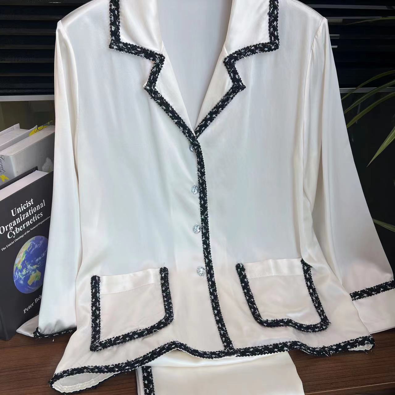 【桑蚕丝源头工厂】小香风简约时尚女士透气100%桑蚕丝家居服T218