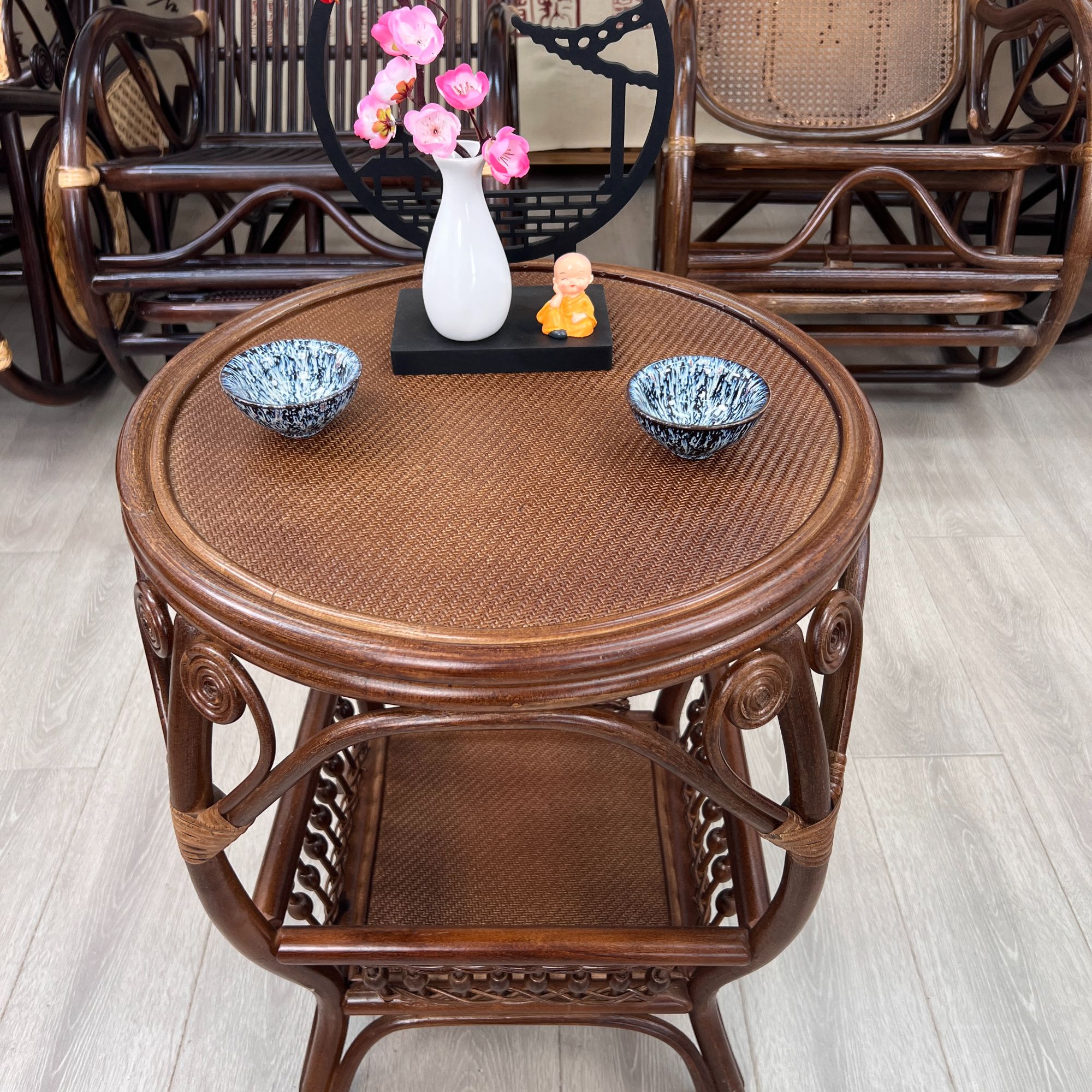 【紫藤云木】天然藤编卧室圆形茶几藤桌藤椅阳台户外茶桌【单茶几】