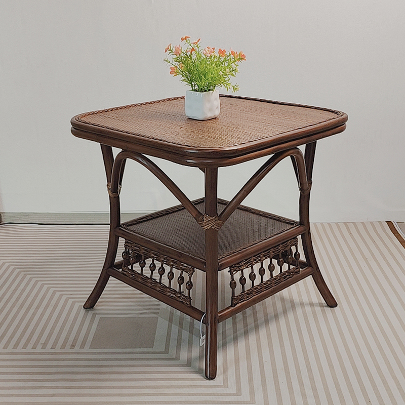 新中式阳台茶几藤编茶桌椅简约家用三件套配套单人简约茶几