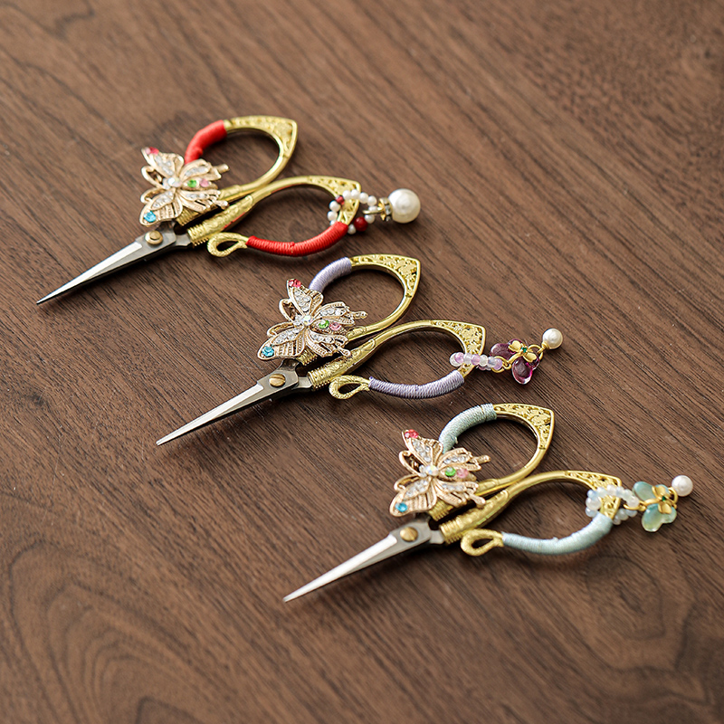 喜嘉茶器贵妃吊坠蝴蝶茶剪手工编织国风刺绣小剪刀