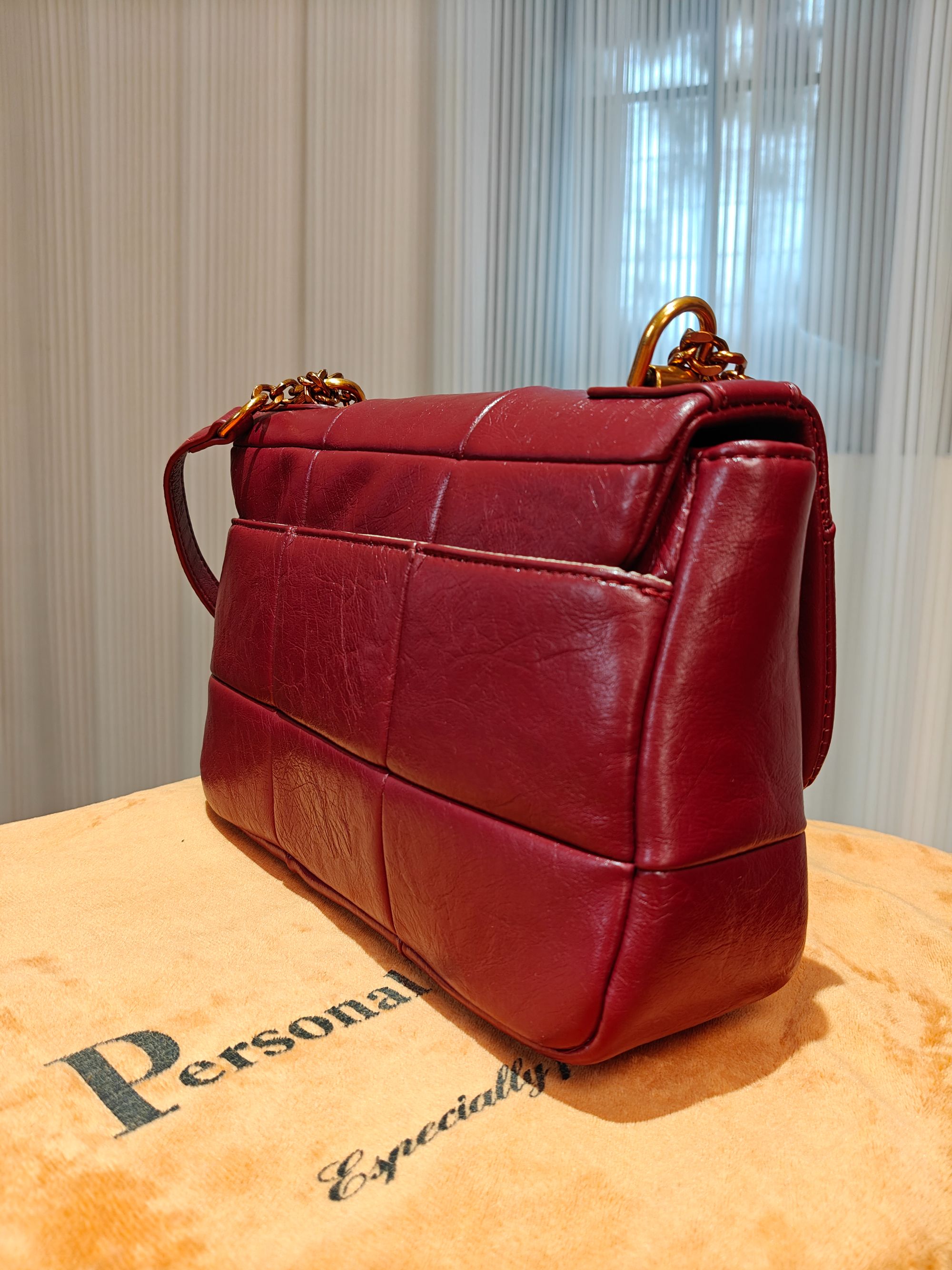 HIRMRIS手工真皮包550578-红 方格阳红色