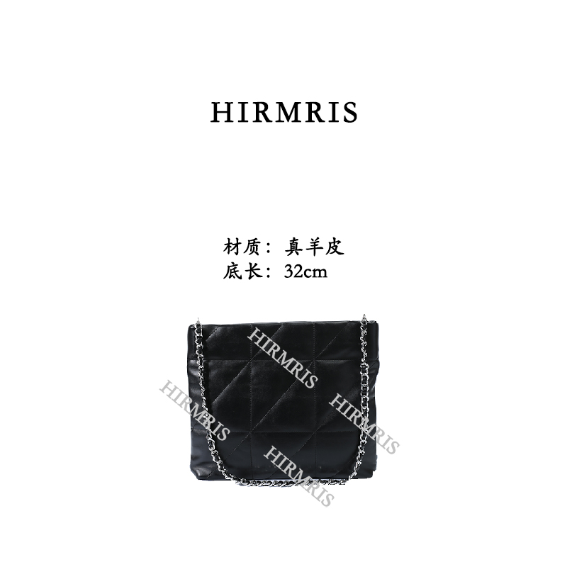 HIRMRIS手工真皮包金扣YD183 阳单肩斜跨方包 购物袋阳黑色