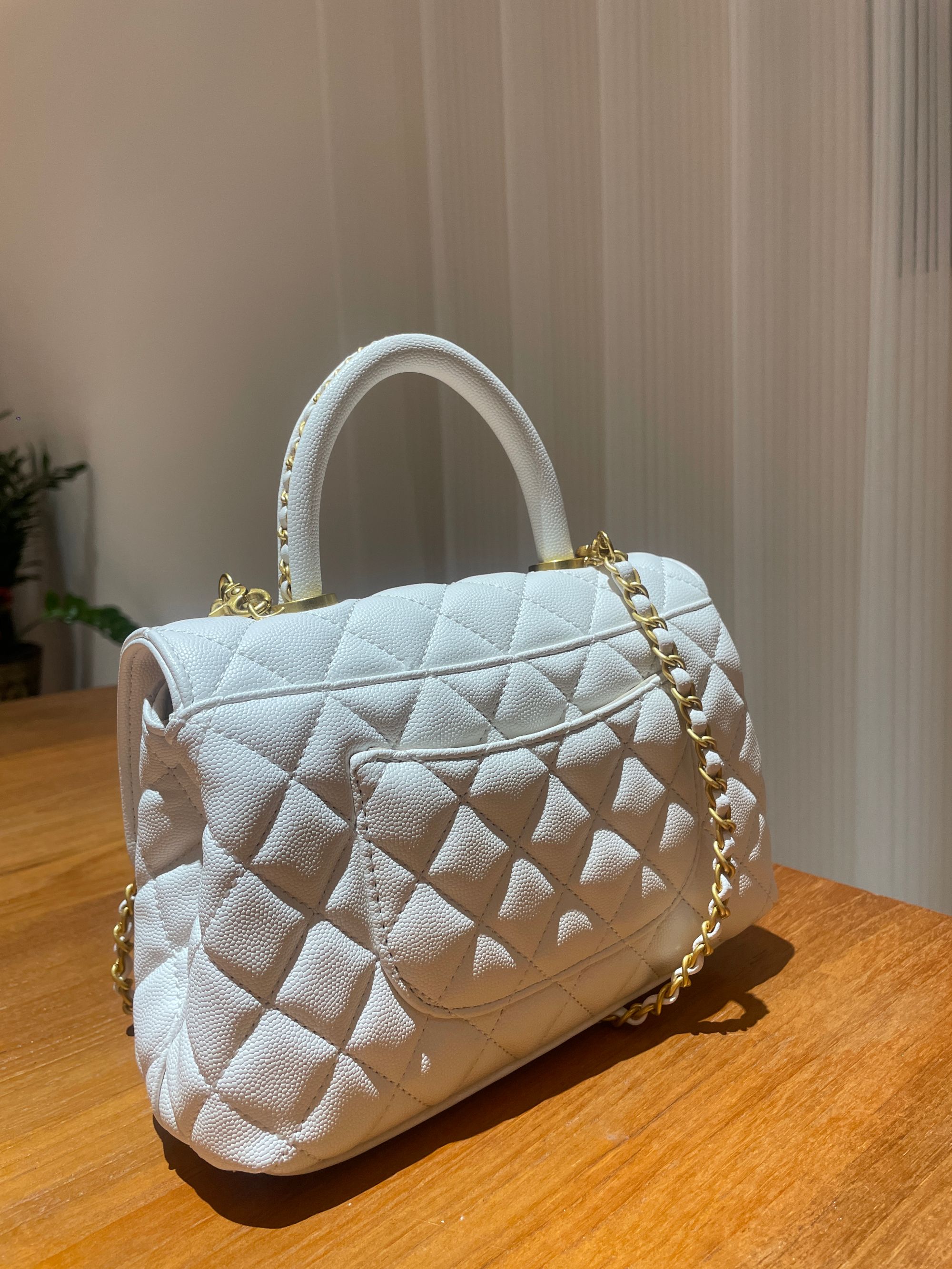 HIRMRIS手工真皮包550557-白 香豆手柄白色