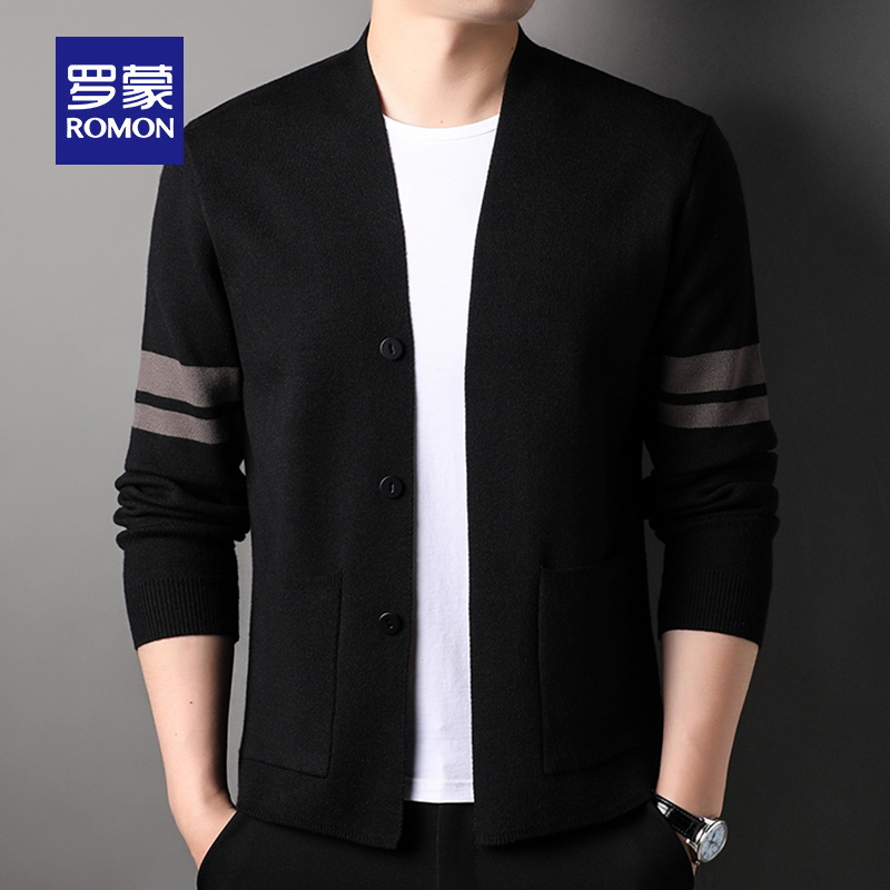 罗蒙2024新款春秋季针织开衫男士休闲宽松外套百搭上衣中青年毛衣