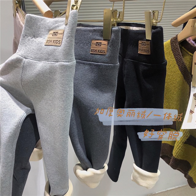 女童加绒打底裤秋冬新款中小童一体绒高腰保暖裤宝宝冬装洋气潮款