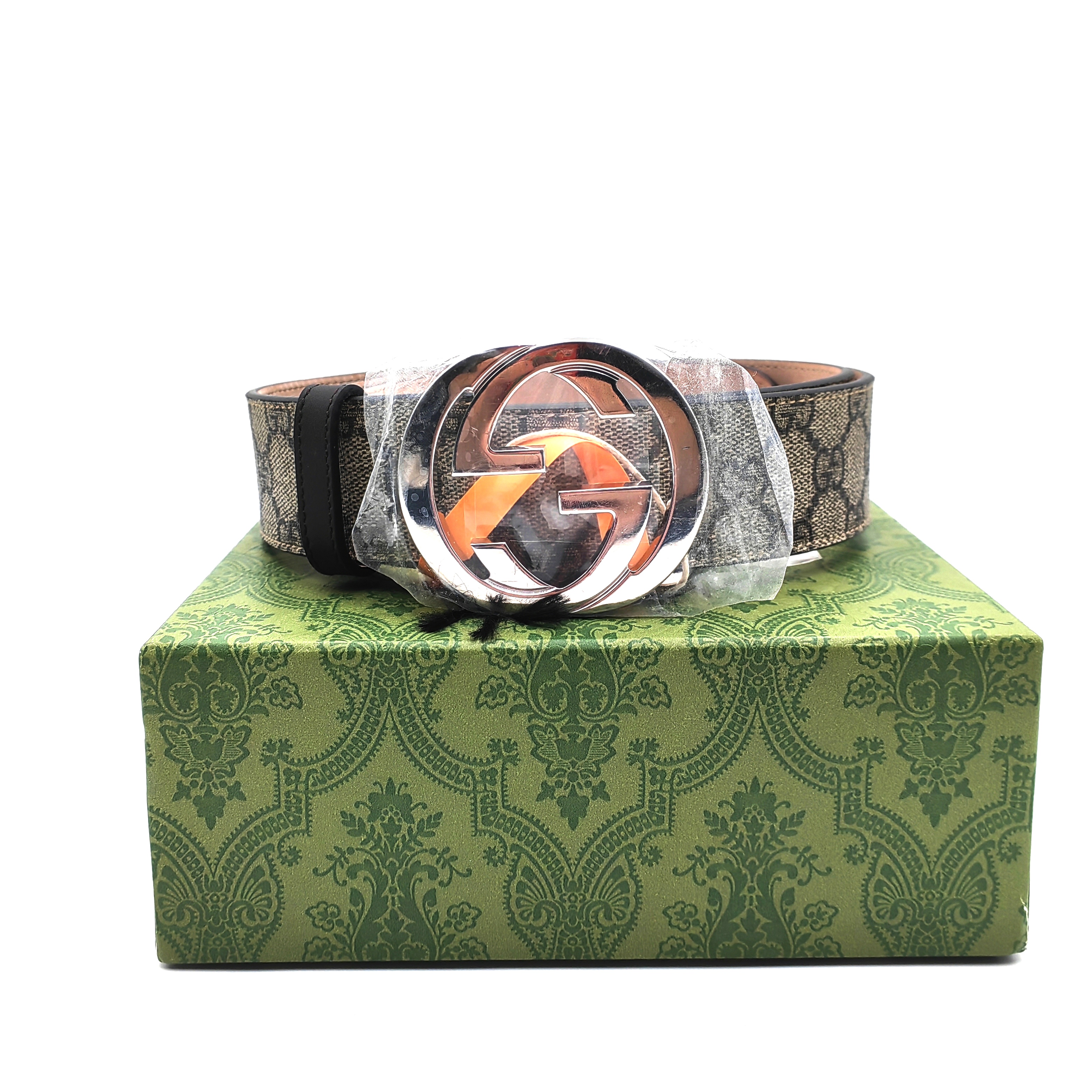 全新未使用  古驰棕老花银扣腰带105cm/E105