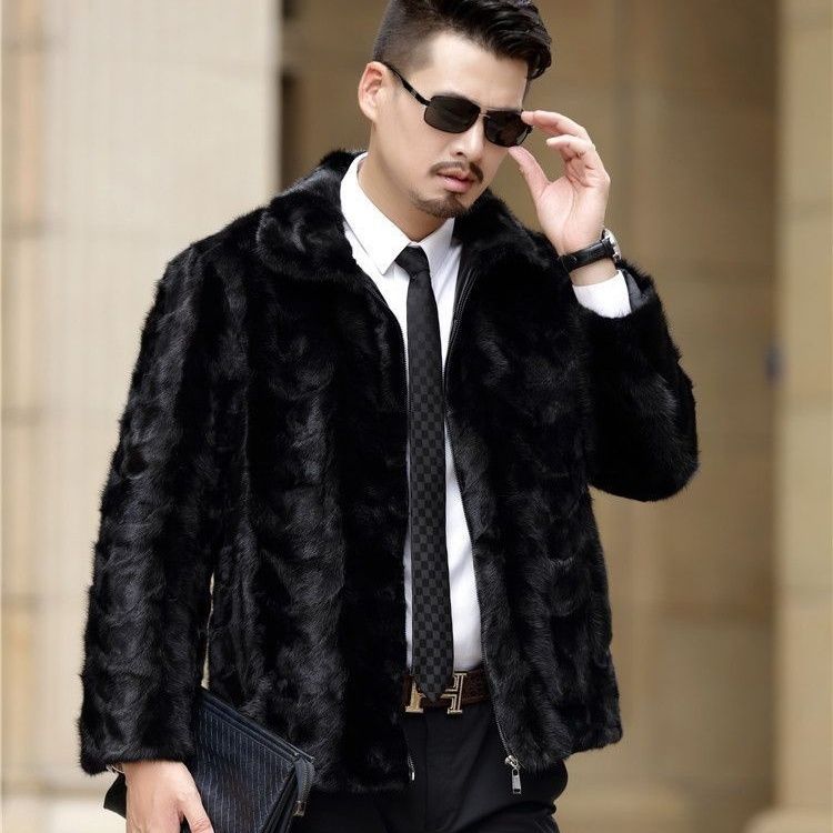 100%真貂皮新款貂皮男士2024冬季拉锁外套皮毛一体拼貂大码加厚