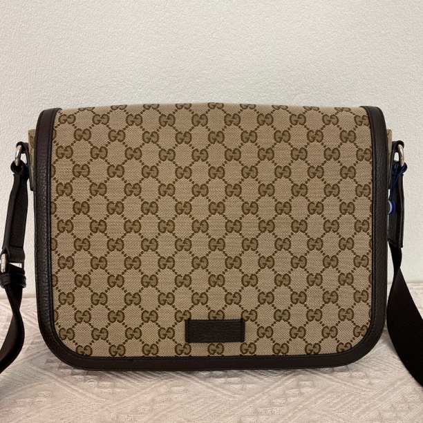 99新 GUCCI/古驰 97新/5054男士棕老花帆布邮差包