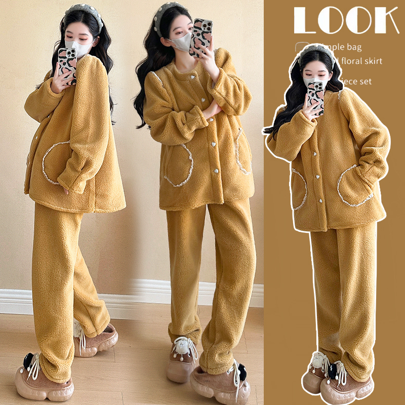 可外穿孕妇套装加绒加厚高级感秋冬保暖宽松家居服外穿两件套