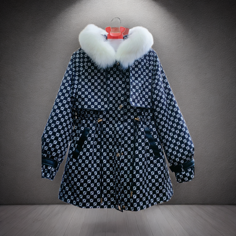 洋气时尚冬款女宝中长款加厚保暖修身韩版大毛领休闲网红派克服