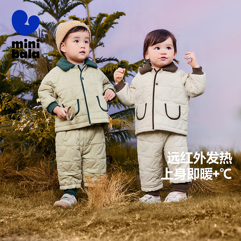 迷你巴拉长袖套装男女童棉翻领开襟棉服棉裤两件套冬230424104202