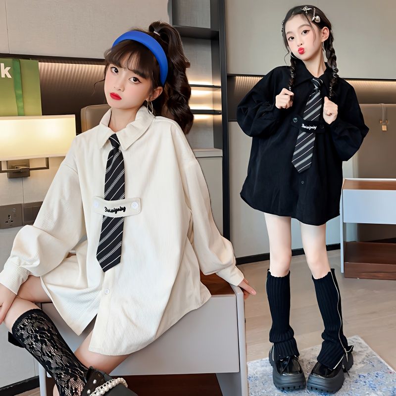 儿童春秋款时尚休闲百搭衬衫2023新款中大童女孩学院风韩版衬长袖