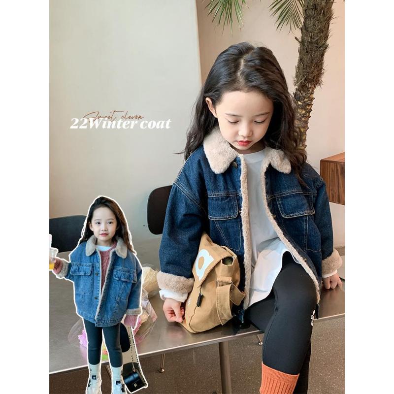 女童牛仔外套秋冬2023新款儿童加绒洋气牛仔棉衣韩版加厚棉服时尚