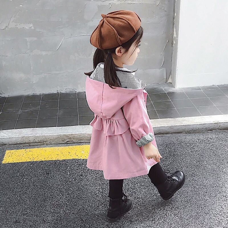 女童风衣外套春秋款2023新款中小童洋气中长款韩版儿童女宝宝连帽