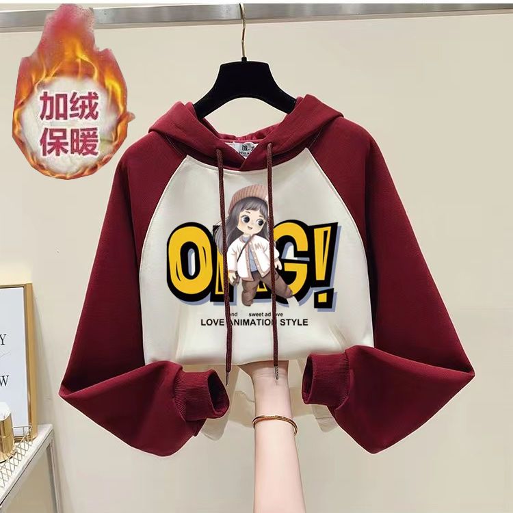 女童冬季加绒连帽卫衣2023新款中大童炸街儿童卡通洋气时髦上衣潮