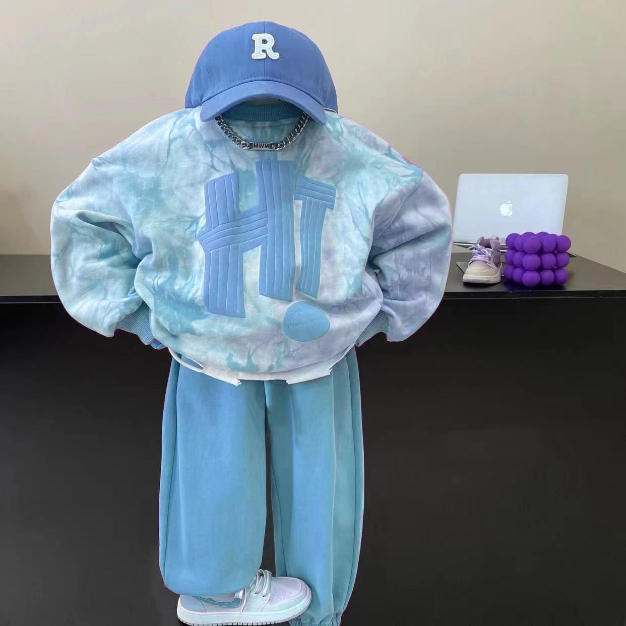 男童套装秋季设计感扎染印花卫衣长袖上衣休闲裤两件套儿童春秋潮