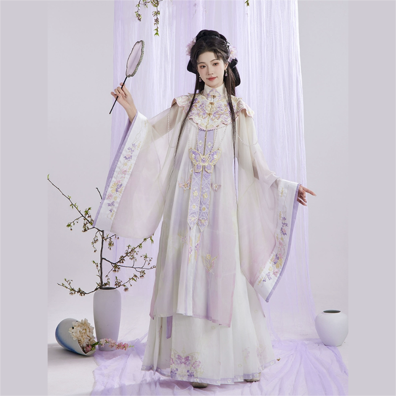 【栩栩】汉服明制立领长衫云肩齐腰马面裙重工刺绣簪花春夏秋款套装