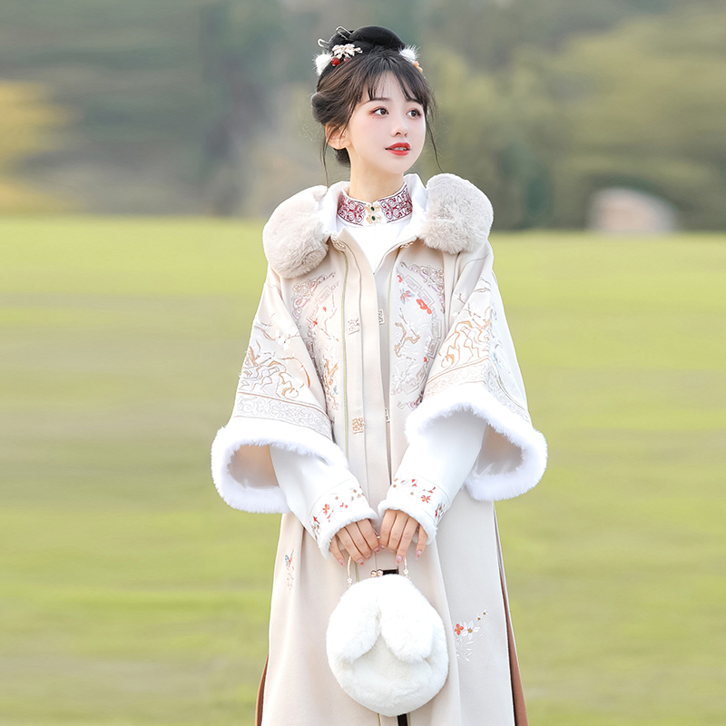 【飞花梦】明制加绒立领披袄中国风新品原创汉服女日常马面裙冬款