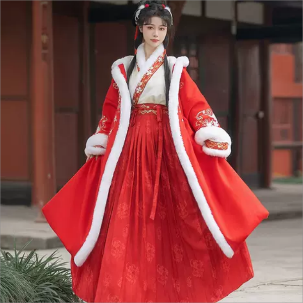 宋制【花语】对襟加绒加厚连帽长褙子原创汉服女网红古风冬季全套