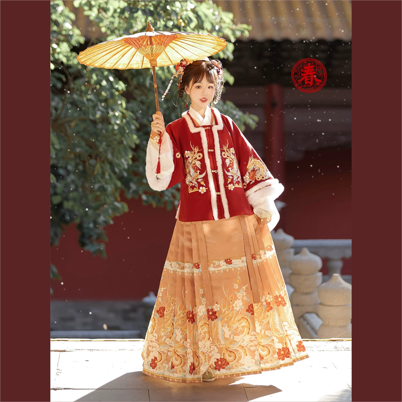 【龙凤双鸣】拜年服重工明制加厚方领袄裙马面裙中国风秋冬款新年