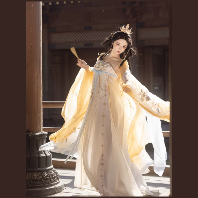 【月兰烟】汉服女唐制齐胸儒裙日常改良超仙绣花大袖新款春夏新套装