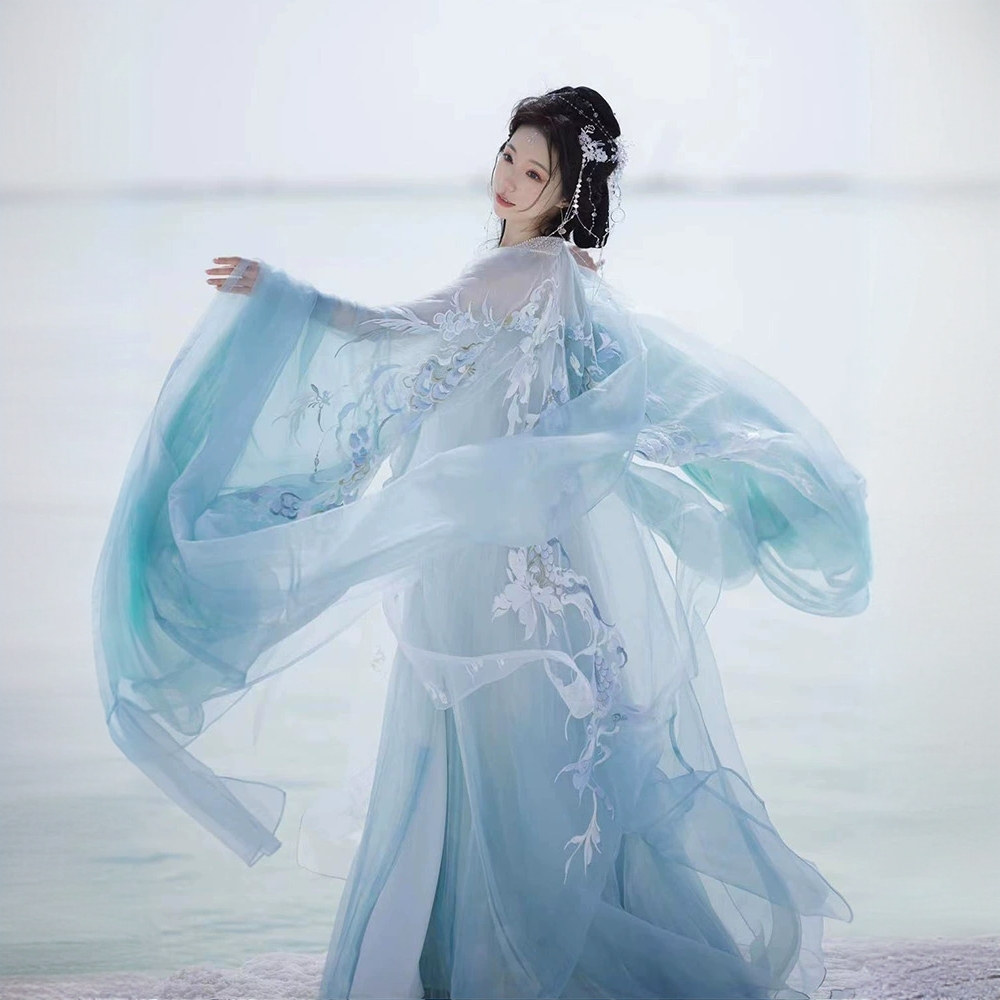 【灵龙】汉服女唐制齐胸儒裙日常改良超仙气绣花大袖新款春夏套装