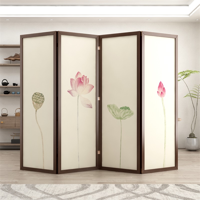 徐艺木业荷花屏风折叠移动新中式客厅酒店家用办公室隔断折叠移动