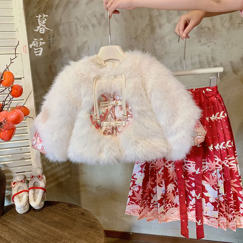 女童冬装汉服加绒加厚小女孩儿童拜年服套装中国风唐装马面裙Q13
