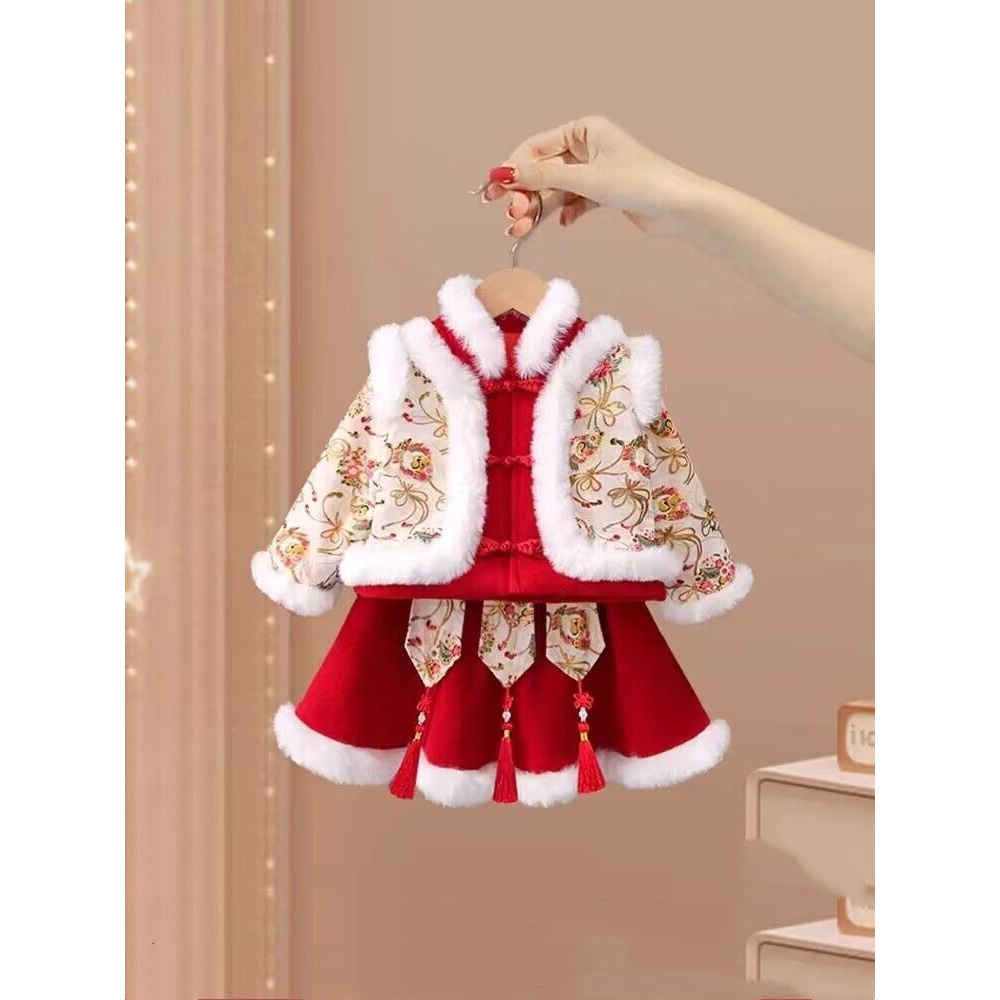 儿童拜年服女童唐装汉服冬款小女孩过年服中国风新年衣服喜庆w20