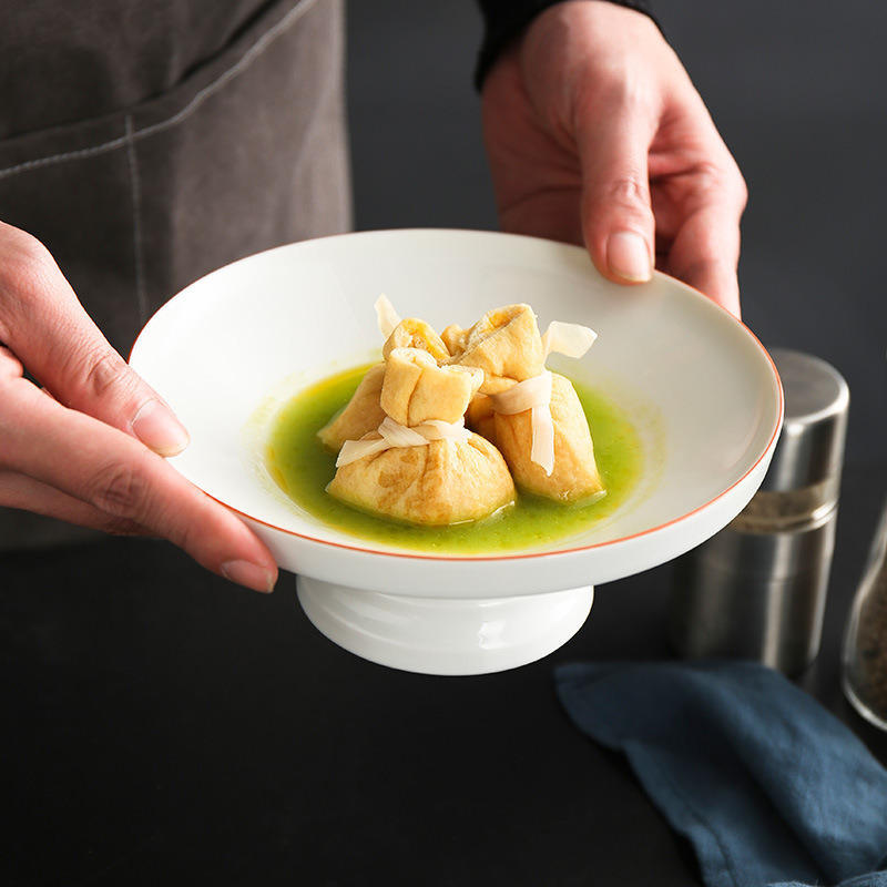 简洁盘创意餐具盘酒店陶瓷明档凉菜高脚盘子7寸12寸冷菜盘大