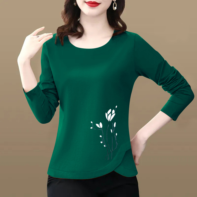 100%纯棉t恤女长袖上衣中年妈妈女士内搭打底衫秋衣女款外穿洋气