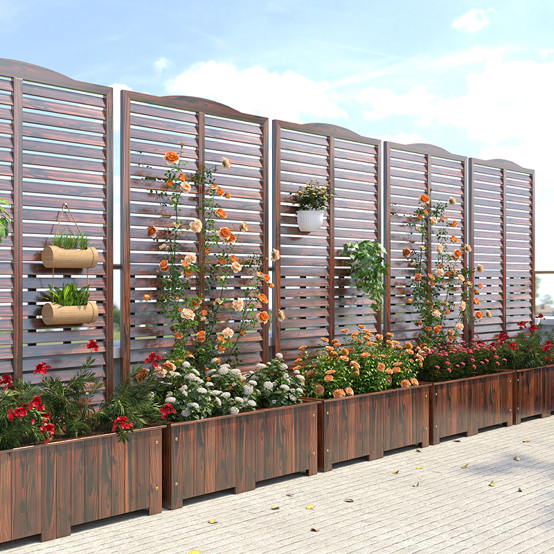 防腐木花架阳台实木围栏户外庭院装饰隐私隔断花箱槽网格攀爬藤架