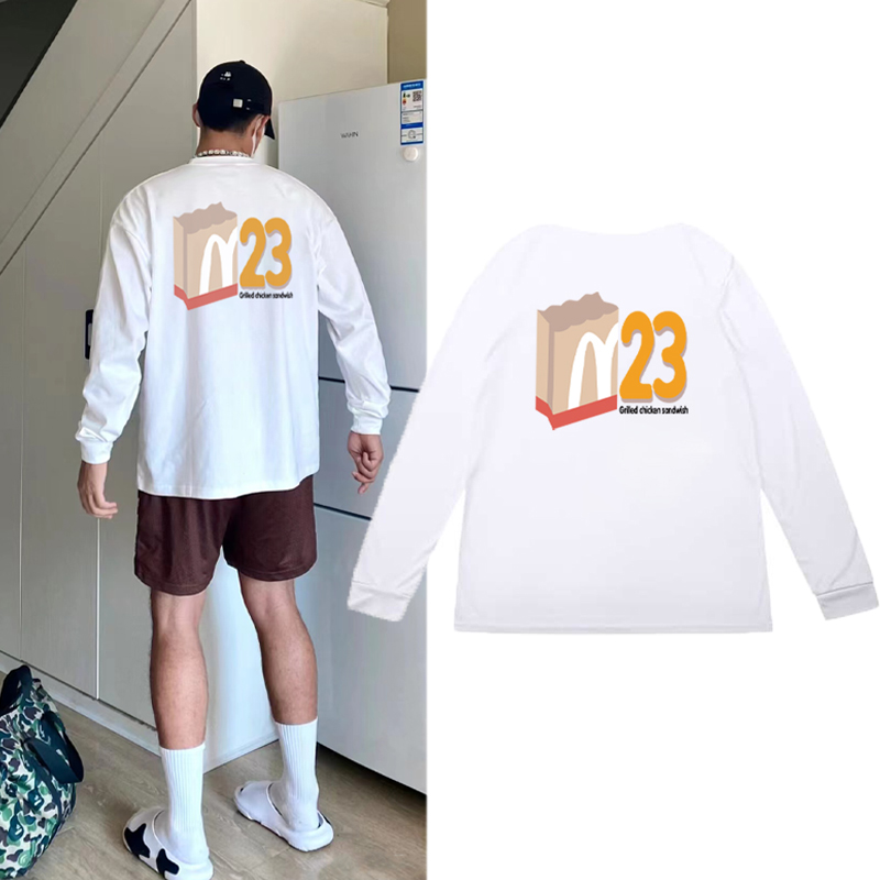 美式速干长袖麦当劳T恤高街潮牌趣味T恤上衣秋季宽松运动麦门嘻哈