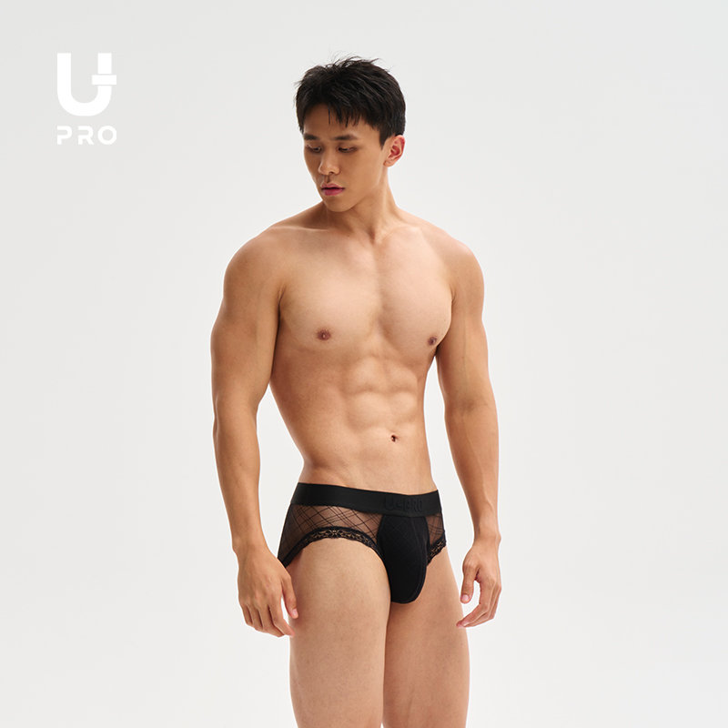 【柚璞】UPRO（071）蕾丝花边网纱高弹黑色时尚透气男士内裤三角短裤
