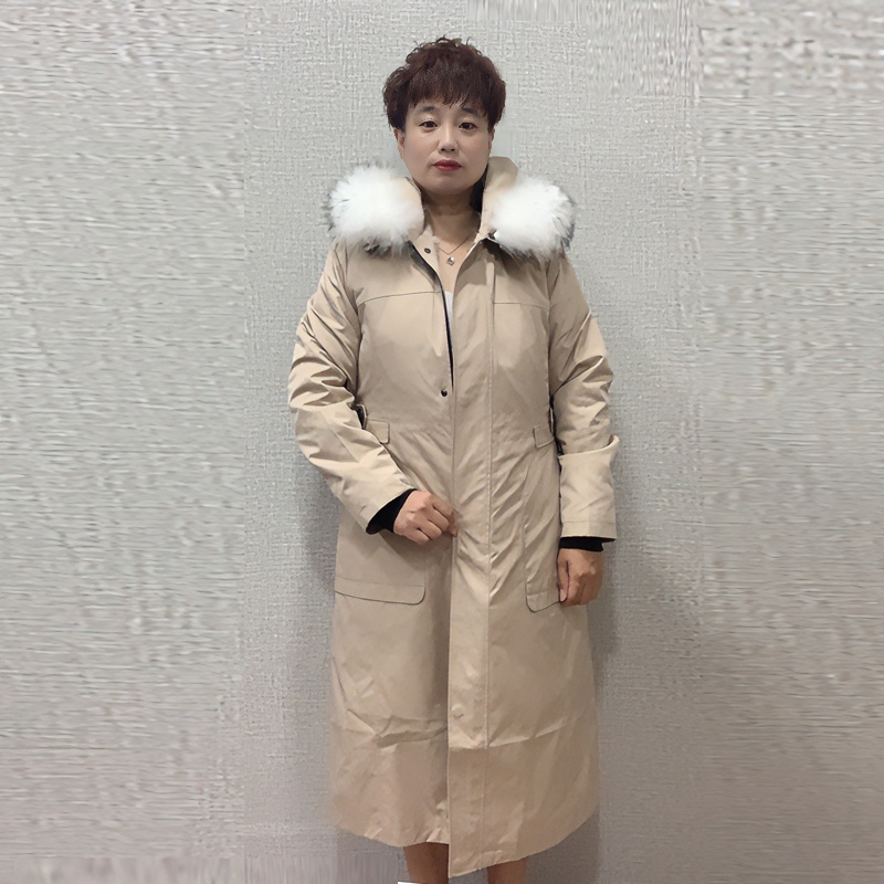 2021新款女款派克服长款狐狸毛羽外套女装中长女士时尚中长款风衣