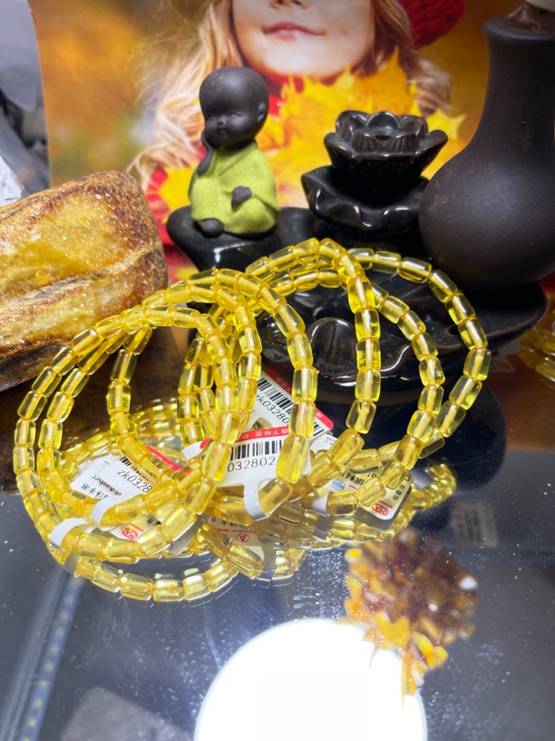 天然俄料琥珀蜜蜡4mm+金珀净水桶珠男女款手串（发其一）