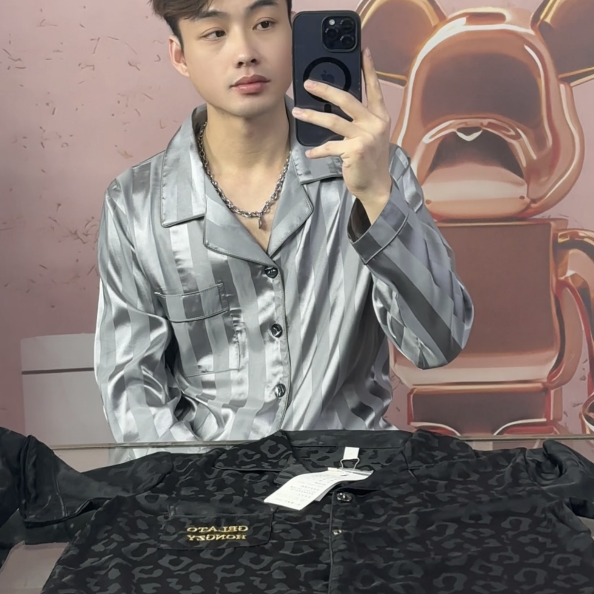 长袖 夏季冰雪丝长袖薄款冰凉丝睡衣新款男士潮流家居服外穿款