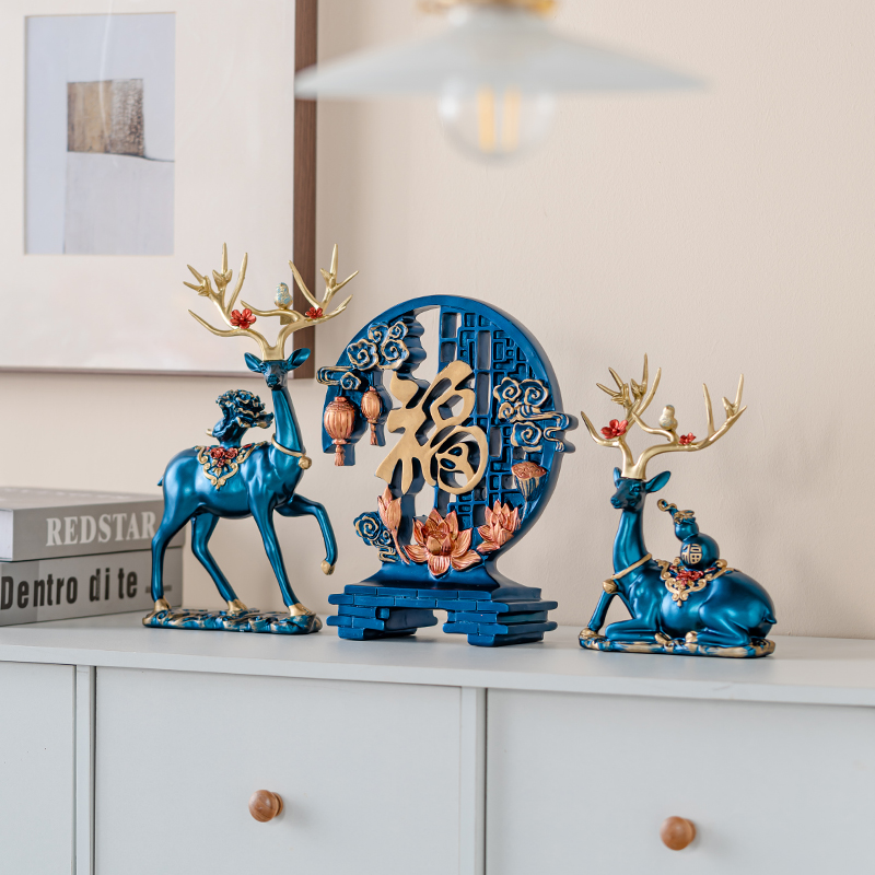 【小扬哥推存】高档简约麋鹿福鹿三件套鹿金色鹿创意家居摆件电视