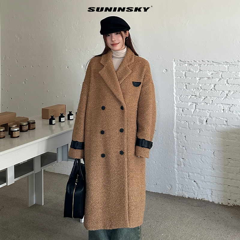 SUNINSKY大衣经典羊驼圈圈毛呢大衣秋冬女士大衣-K312017