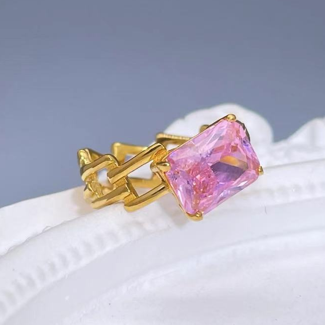 【618钜惠】麻花戒--玫瑰粉足金999黄金镶嵌戒指4.1-4.55克净金