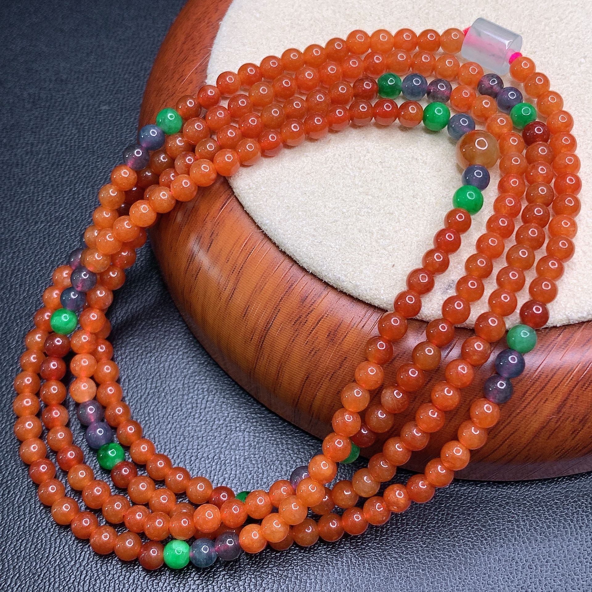 缅甸A货翡翠红翡小米珠项链 3.4mm/770mm