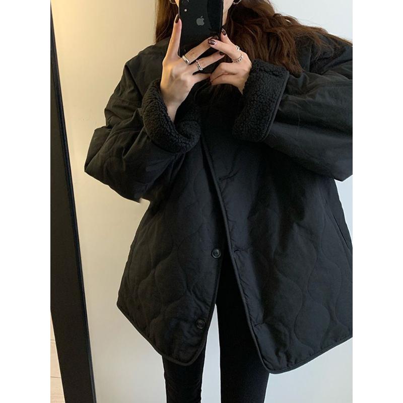 2023冬季新款韩版百搭宽松棉服高级设计感小众加绒加厚棉衣外套潮