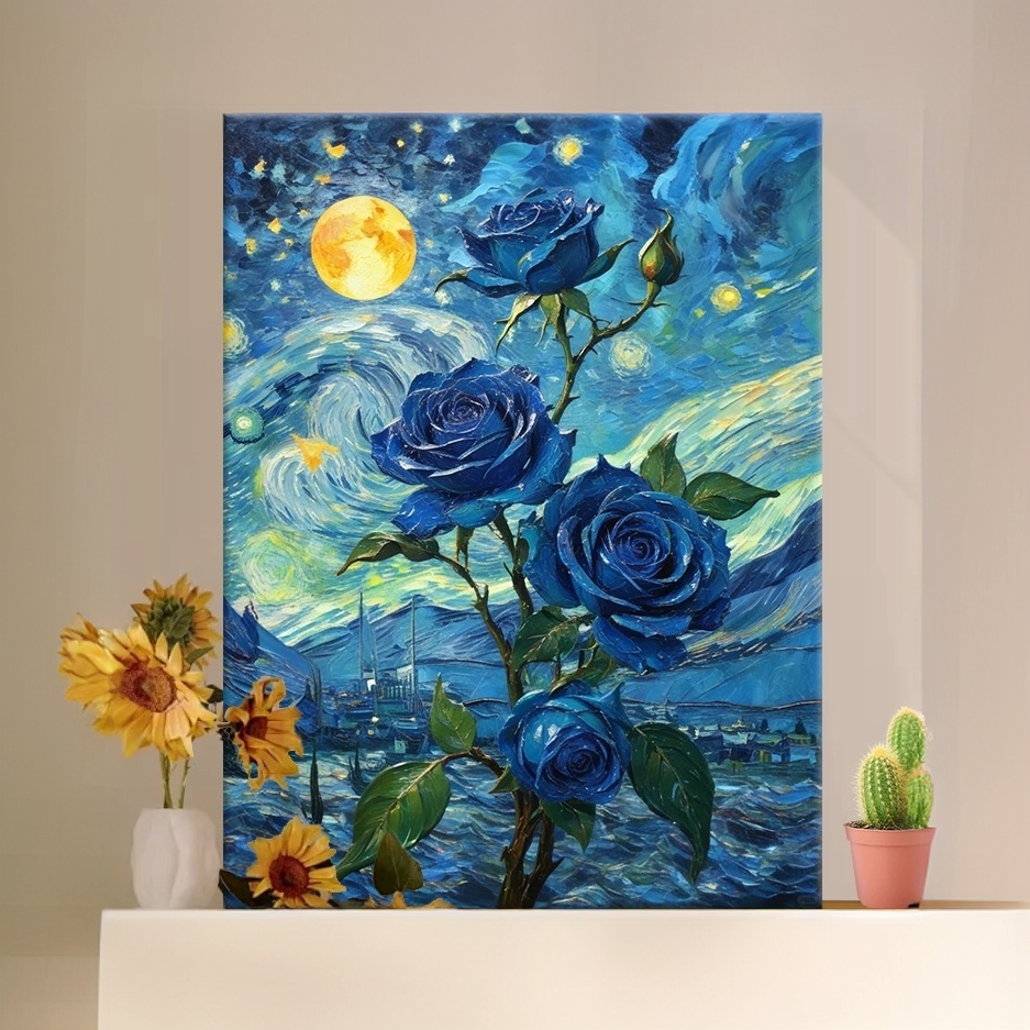 蓝色妖姬|真心数字油画diy六代颜料礼物填涂色油彩画手绘画装饰画