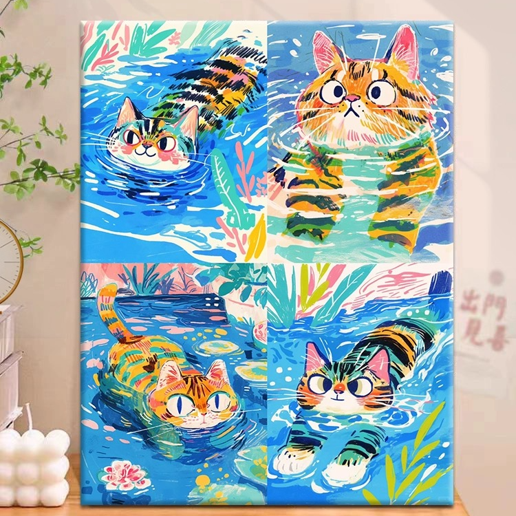 动物四宫格|真心数字油画diy六代颜料填色礼物油彩画手绘画装饰画