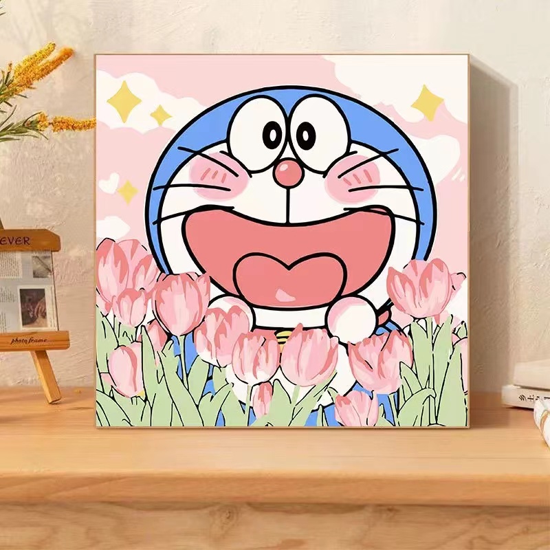 30郁金香哆啦diy|数字油画礼物卡通零基础超可爱手工填涂色装饰画